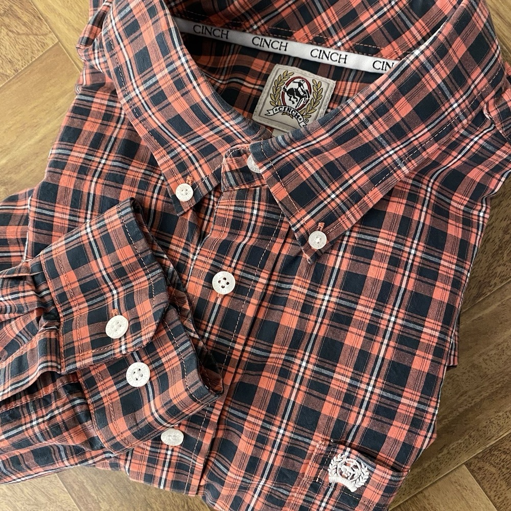 Cinch Button Down Mens Large‎ Plaid Long Sleeve Black Red Western